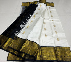 HALF WHITE /  GREEN GOLD KANCHI SILK SAREE