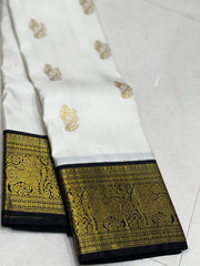 HALF WHITE /  GREEN GOLD KANCHI SILK SAREE