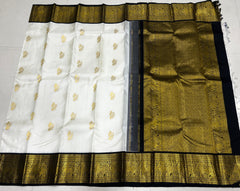 HALF WHITE /  GREEN GOLD KANCHI SILK SAREE