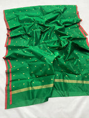 GREEN/RED CHANDERI SAREE