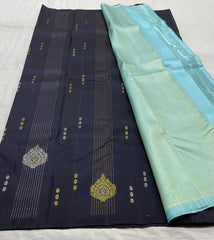 BLOCK/SKYBLUE BOARDERLESS KANCHI SAREE