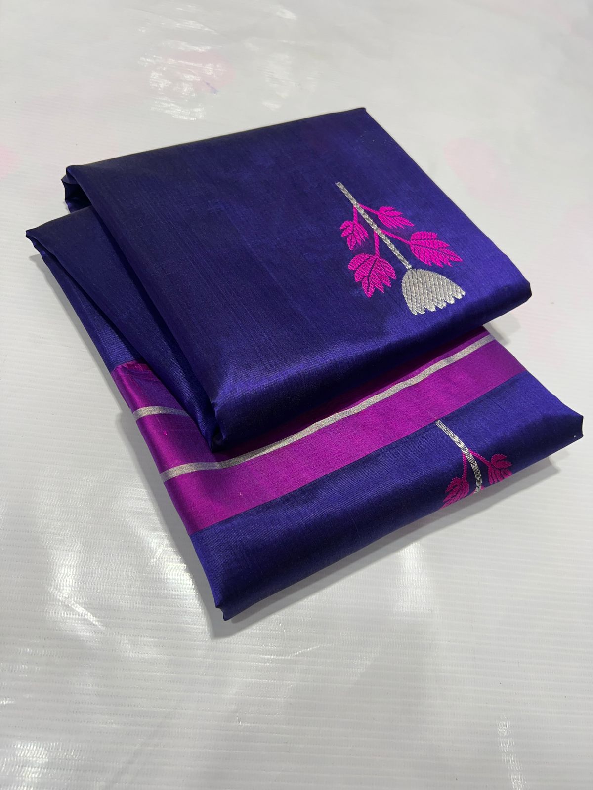 NAVY BLUE/PINK CHANDERI SAREE