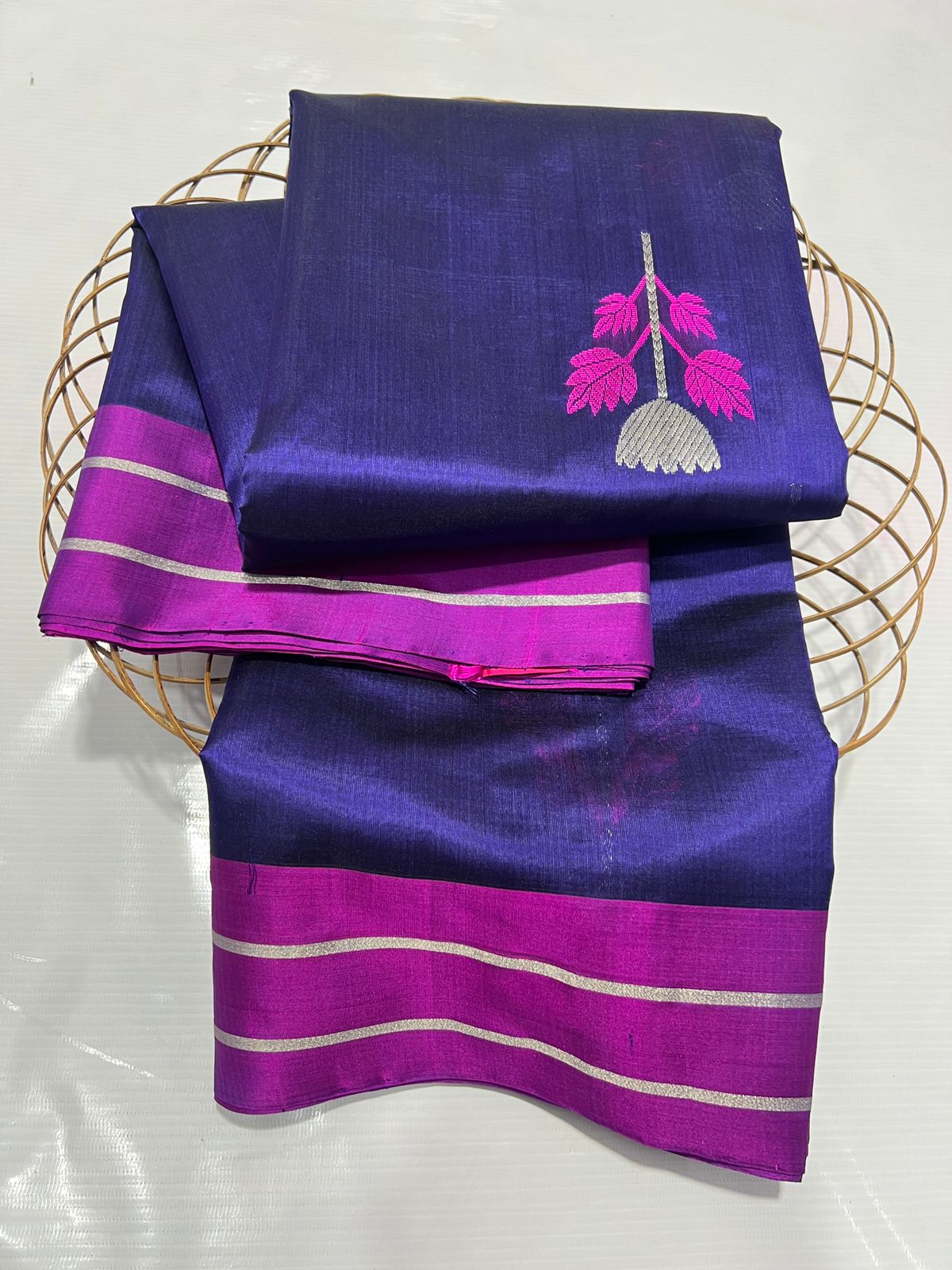 NAVY BLUE/PINK CHANDERI SAREE