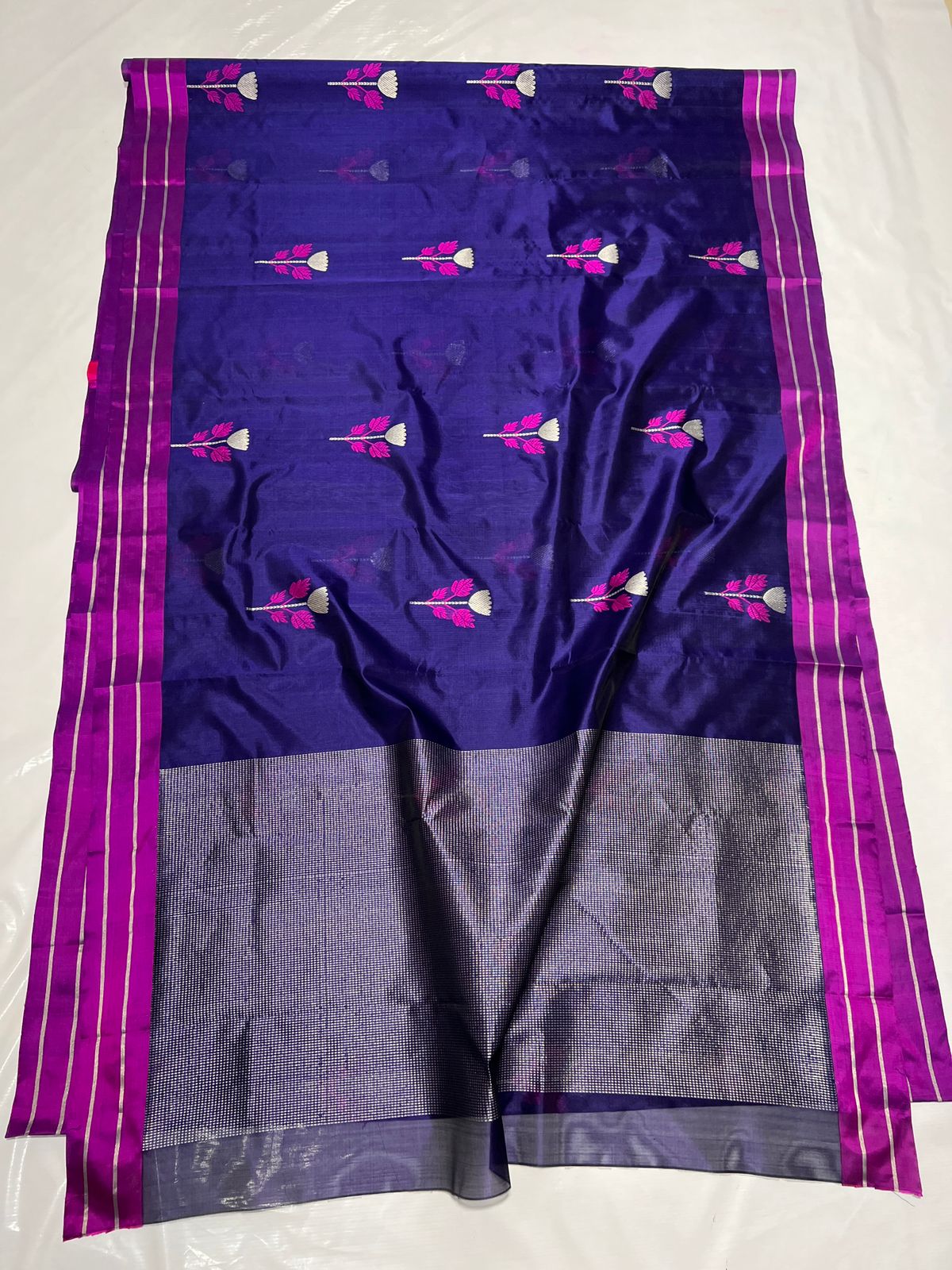 NAVY BLUE/PINK CHANDERI SAREE