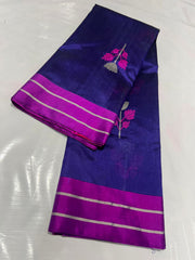 NAVY BLUE/PINK CHANDERI SAREE