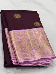 BROWN/ROSE PINK SILK SAREE