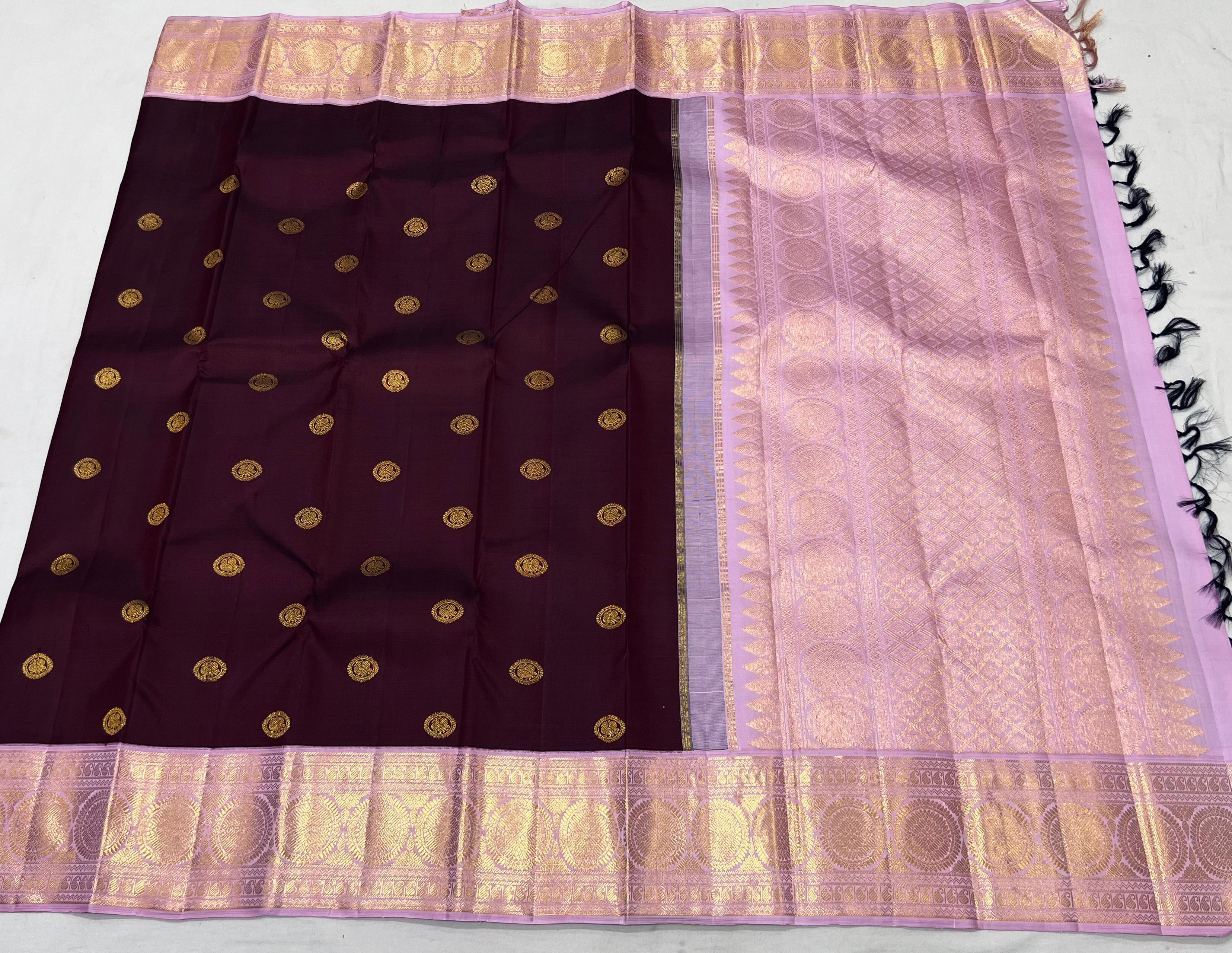 BROWN/ROSE PINK SILK SAREE