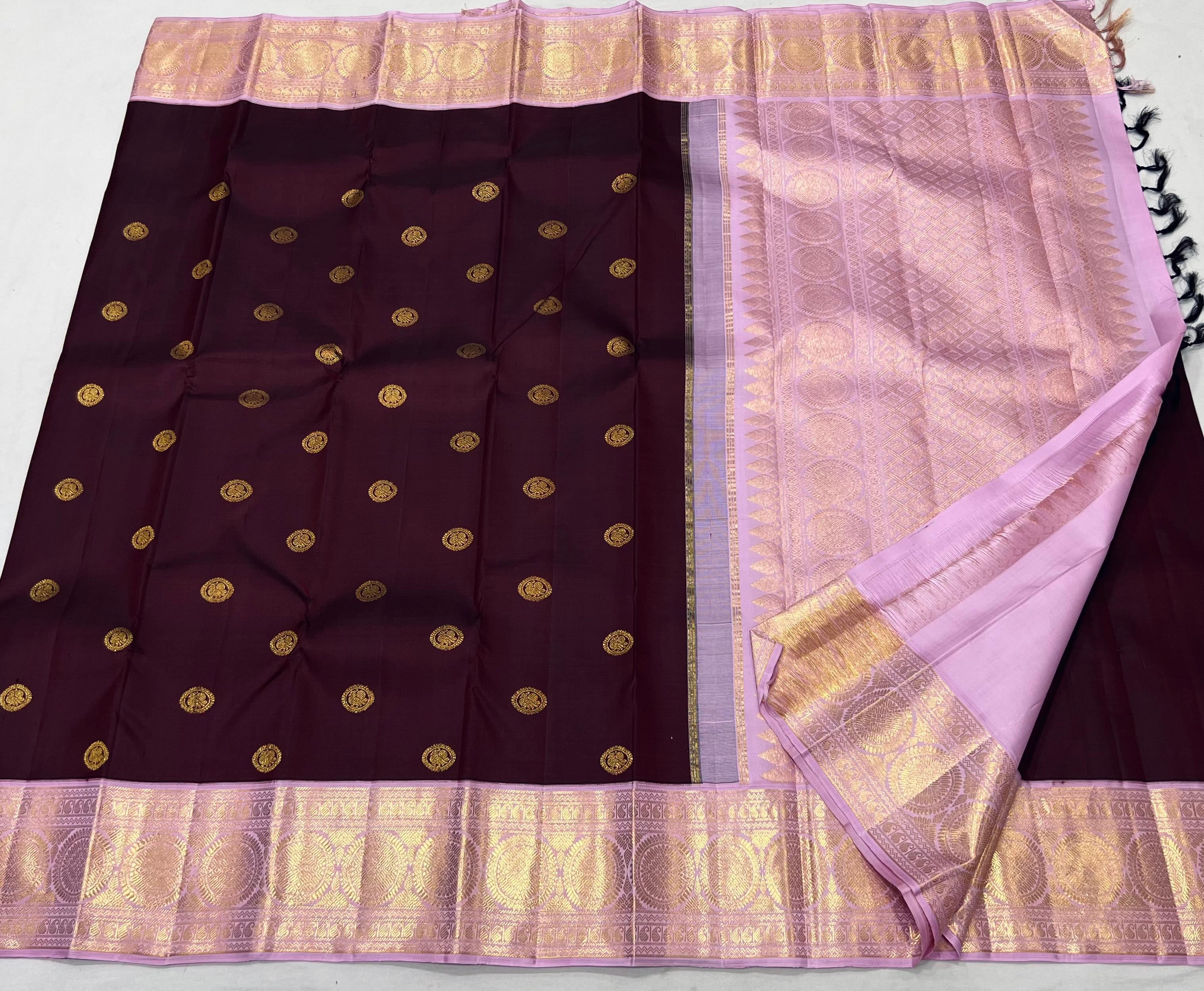 BROWN/ROSE PINK SILK SAREE