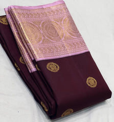 BROWN/ROSE PINK SILK SAREE