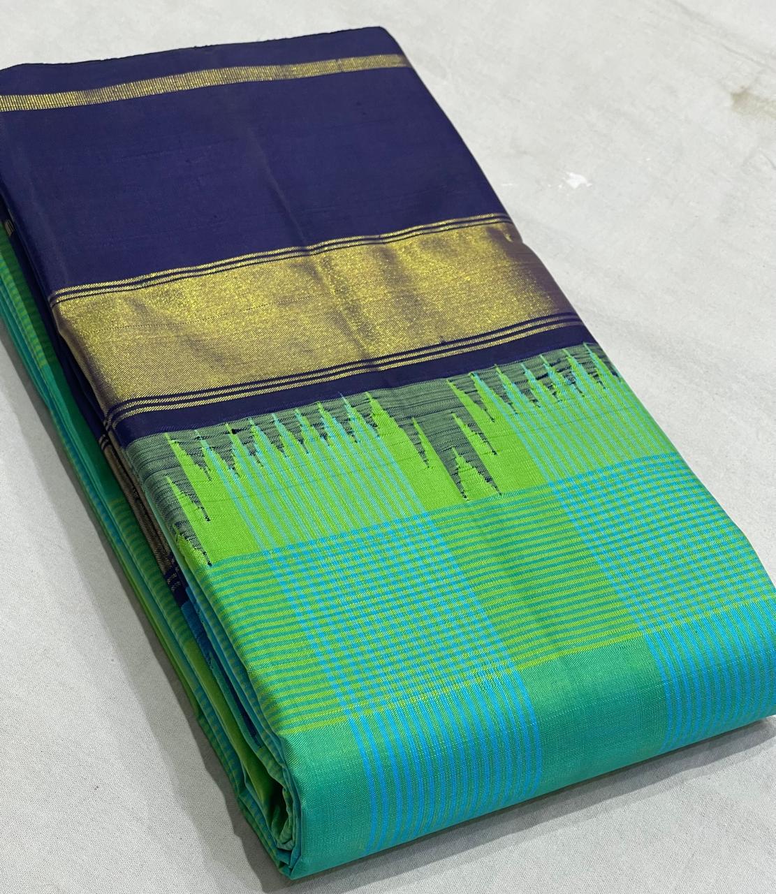 GREEN BLUE TEMPLE  SILK SAREE