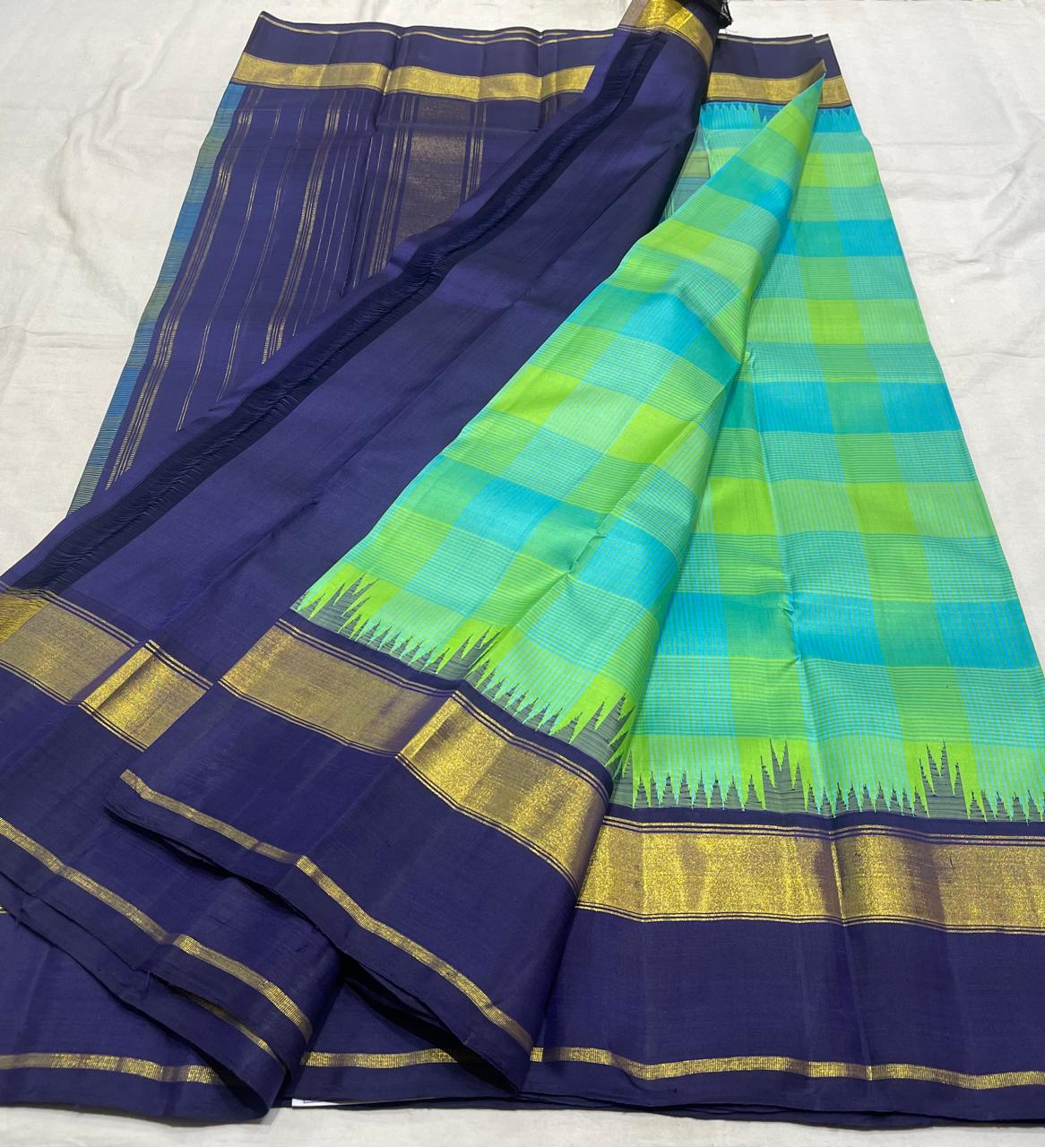 GREEN BLUE TEMPLE  SILK SAREE