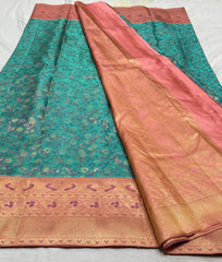 BLUEPEACH/GOLD KANCHI SAREE