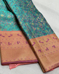 BLUEPEACH/GOLD KANCHI SAREE