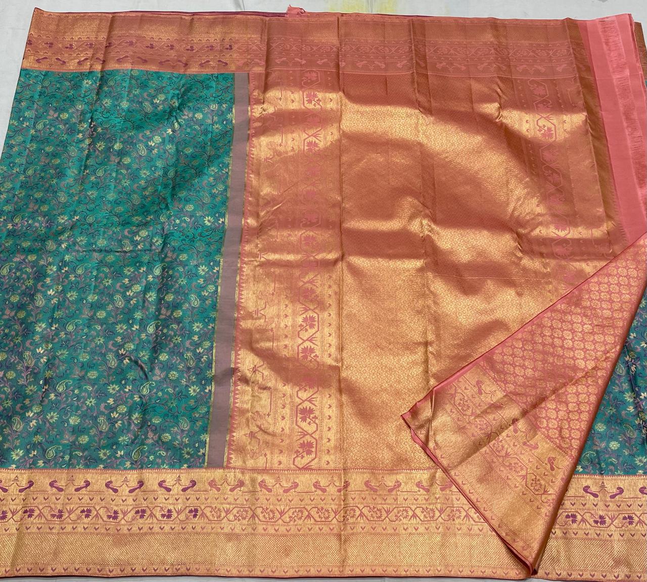 BLUEPEACH/GOLD KANCHI SAREE