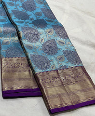 BLUE PURPLE GOLD KANCHI SILK SAREE