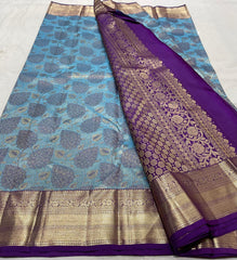 BLUE PURPLE GOLD KANCHI SILK SAREE