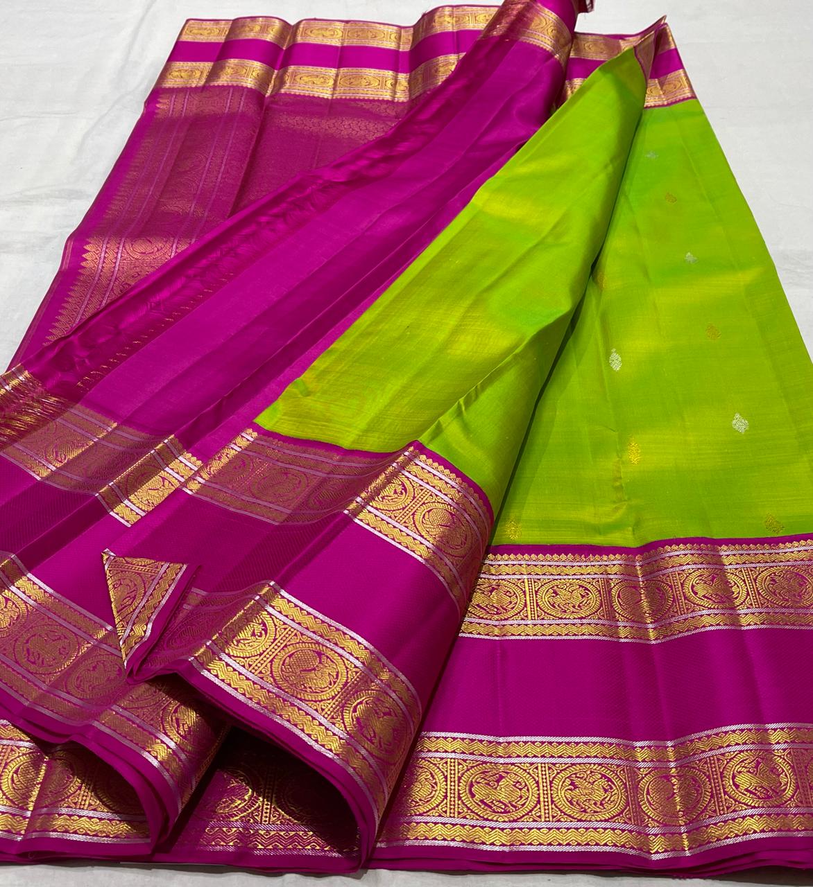 PARROT GREEN/ PINK KANCHI SAREE