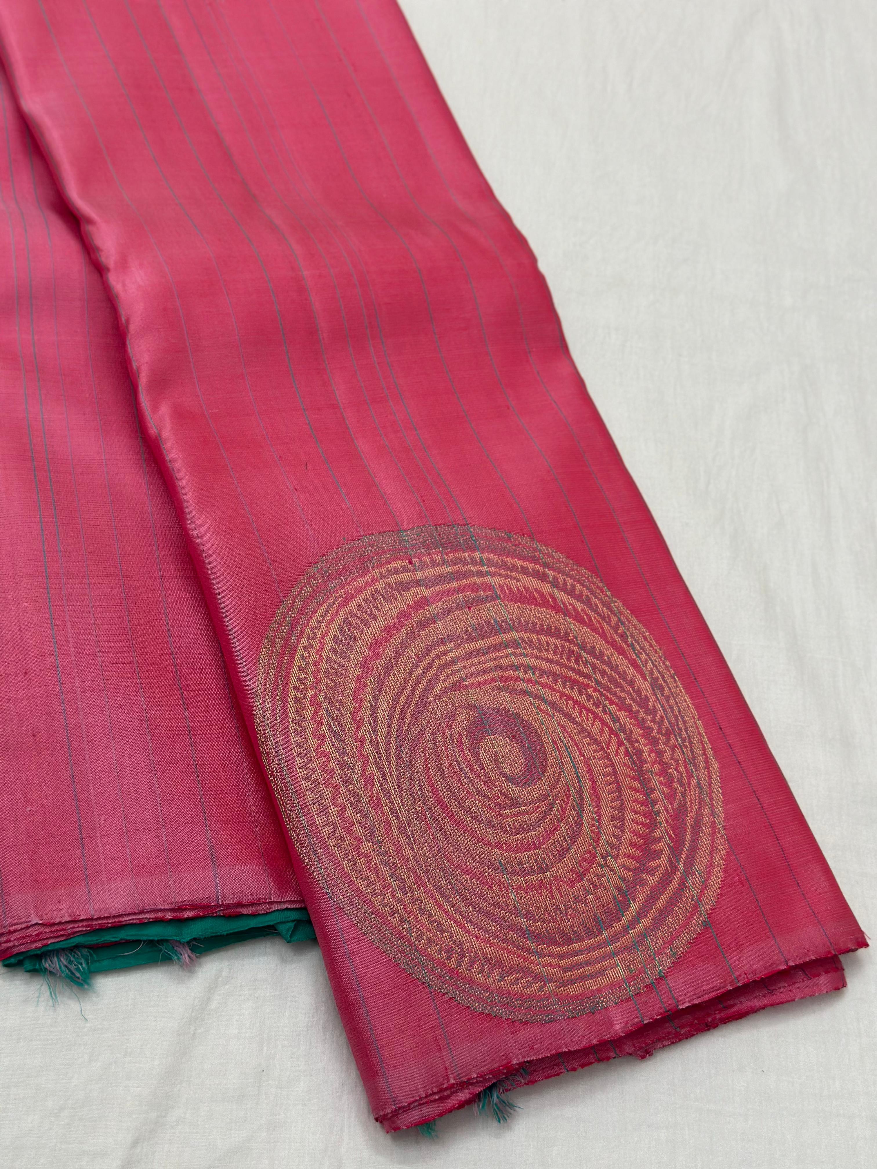 PINK/GREEN TEMPLE  SILK SAREE