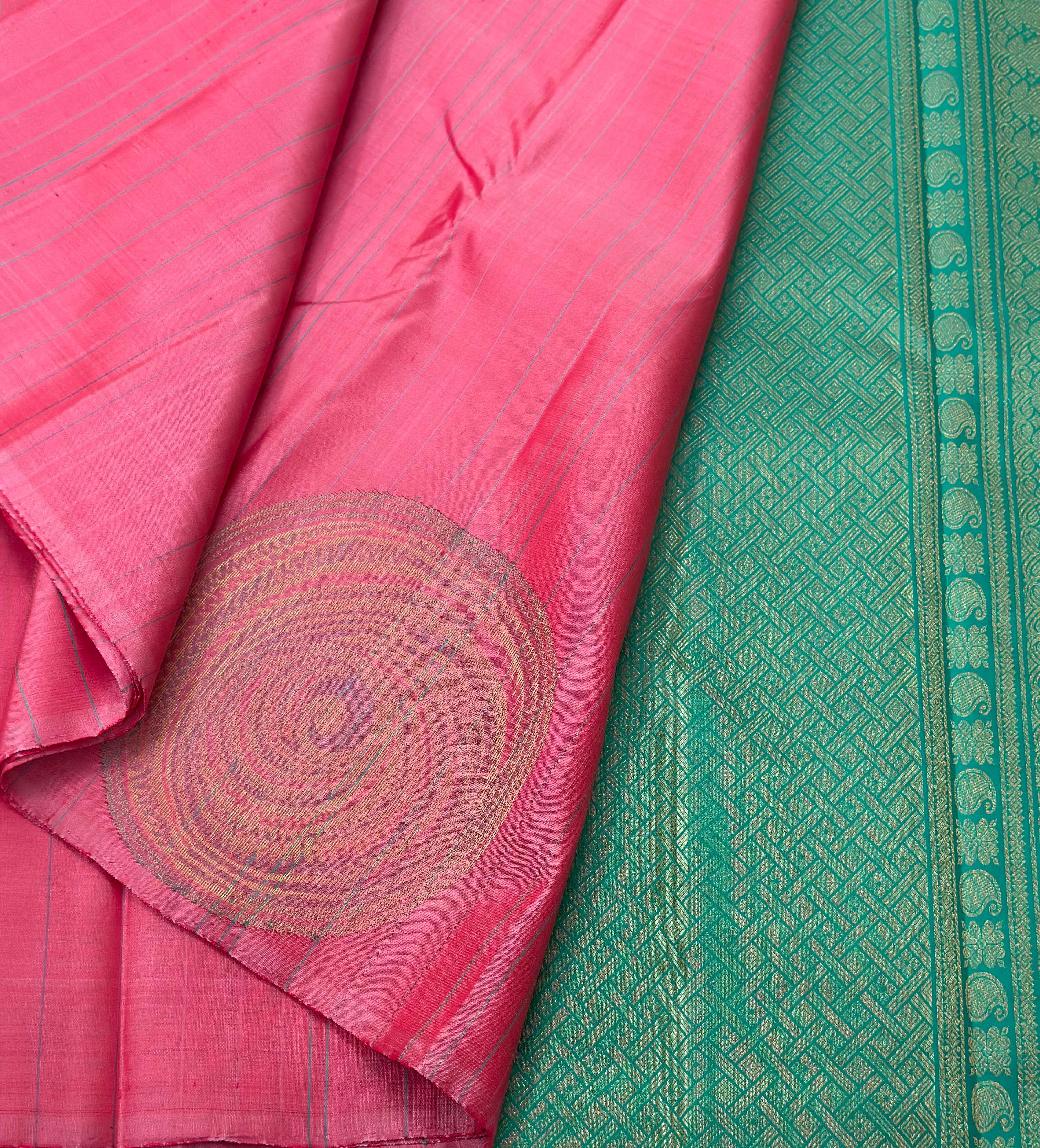 PINK/GREEN TEMPLE  SILK SAREE