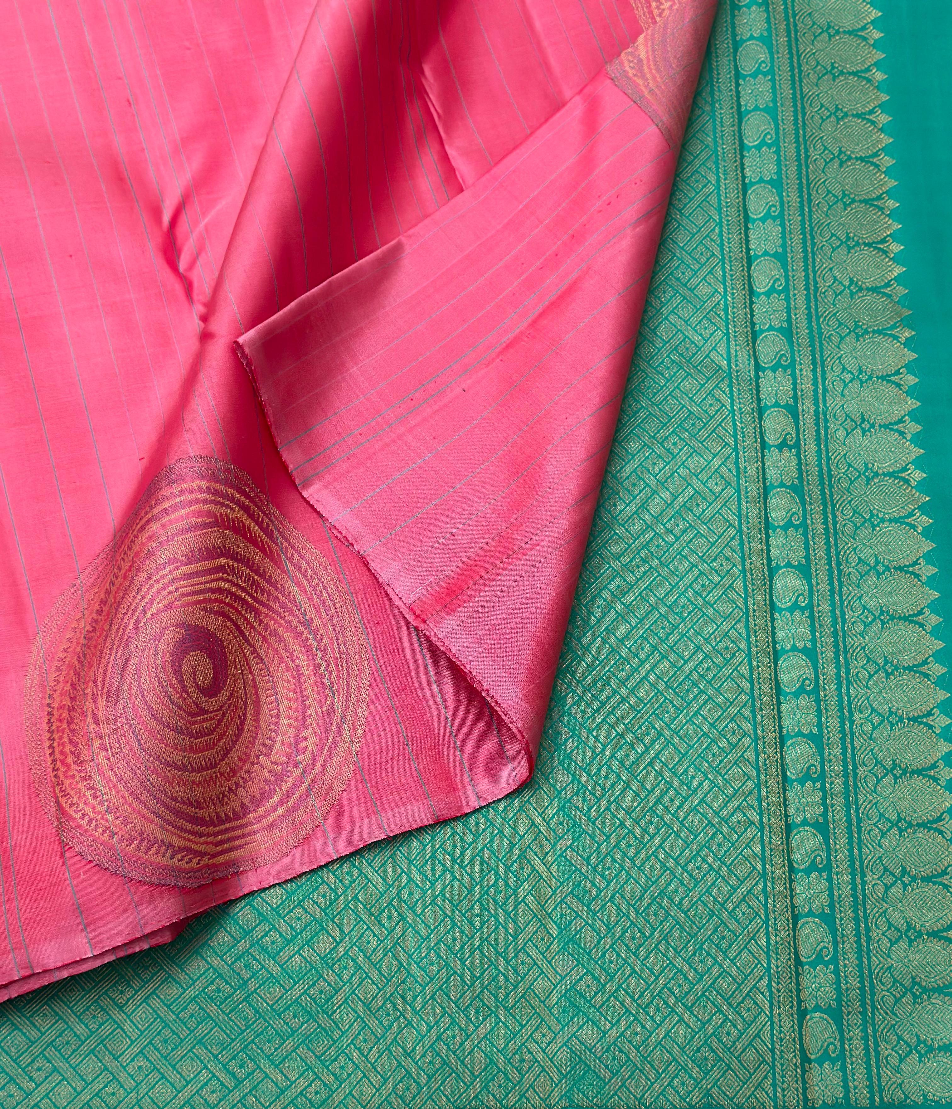 PINK/GREEN TEMPLE  SILK SAREE