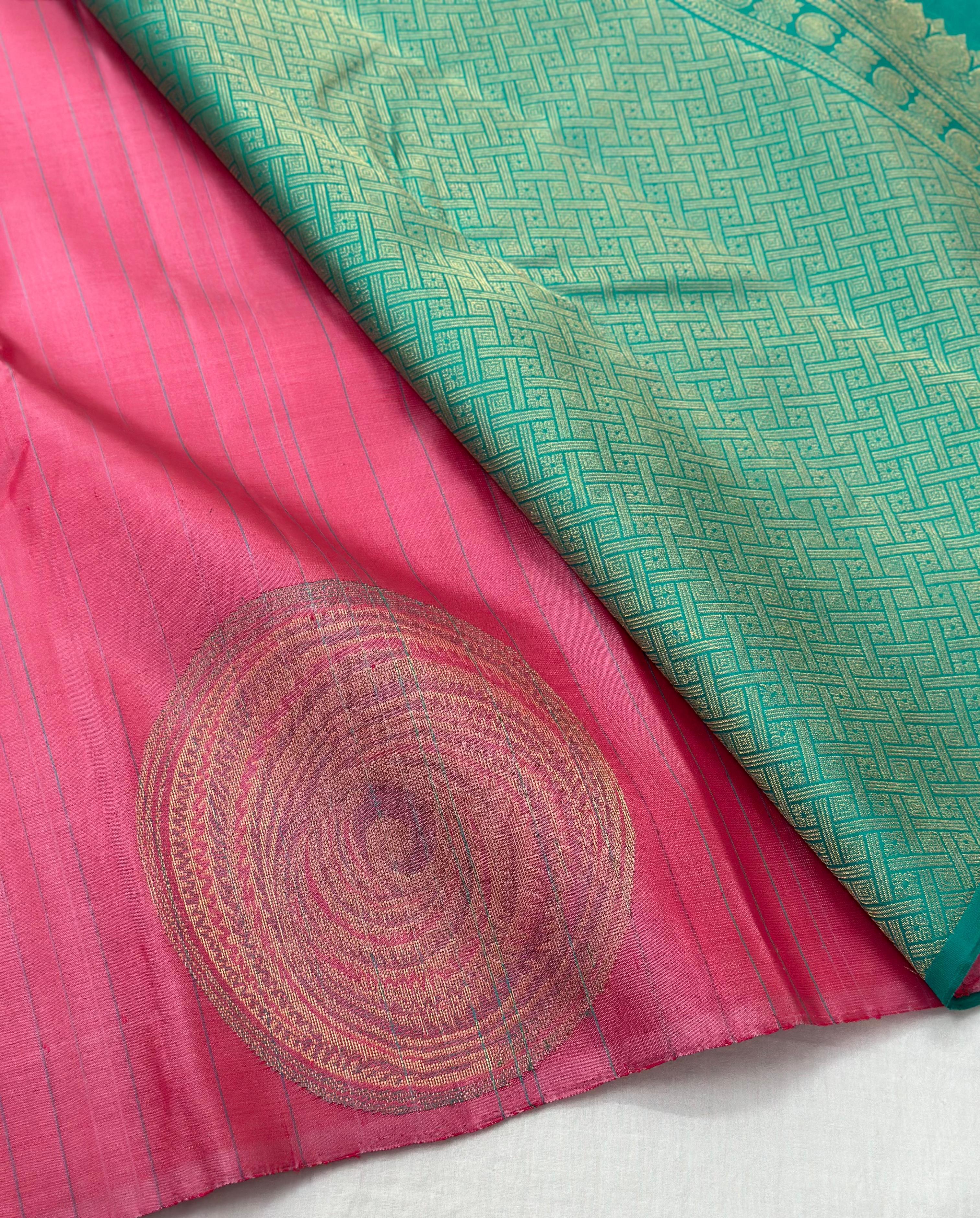 PINK/GREEN TEMPLE  SILK SAREE