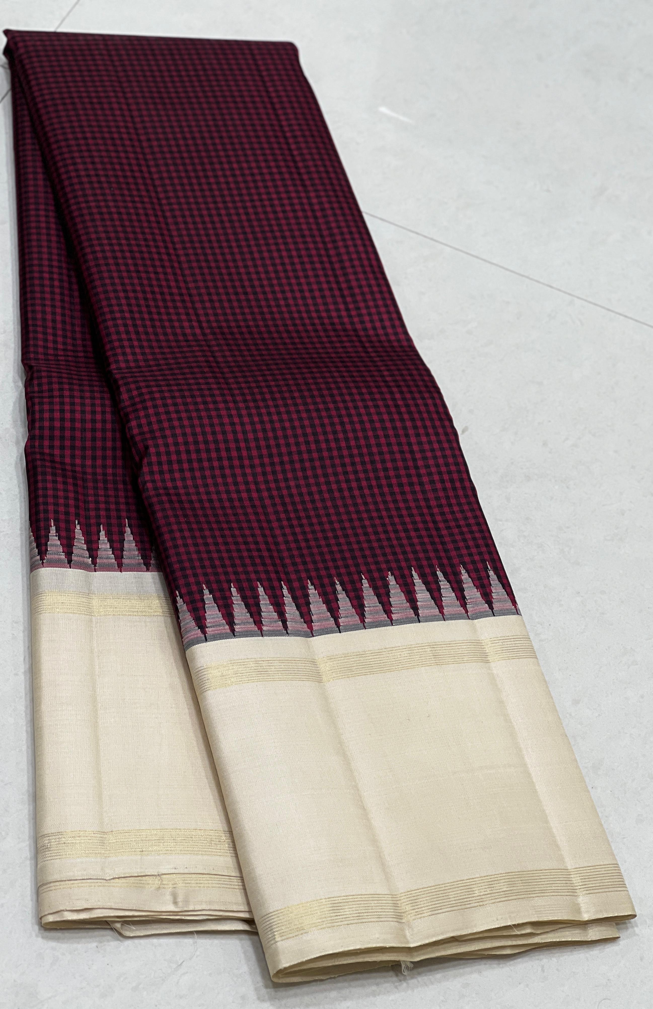 WHITE CREAM/BROWN TEMPLE  SILK SAREE