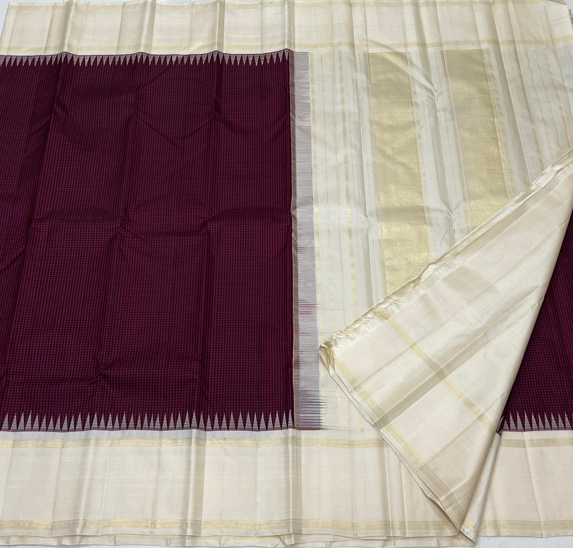 WHITE CREAM/BROWN TEMPLE  SILK SAREE