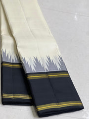 WHITE BLACK TEMPLE  SILK SAREE