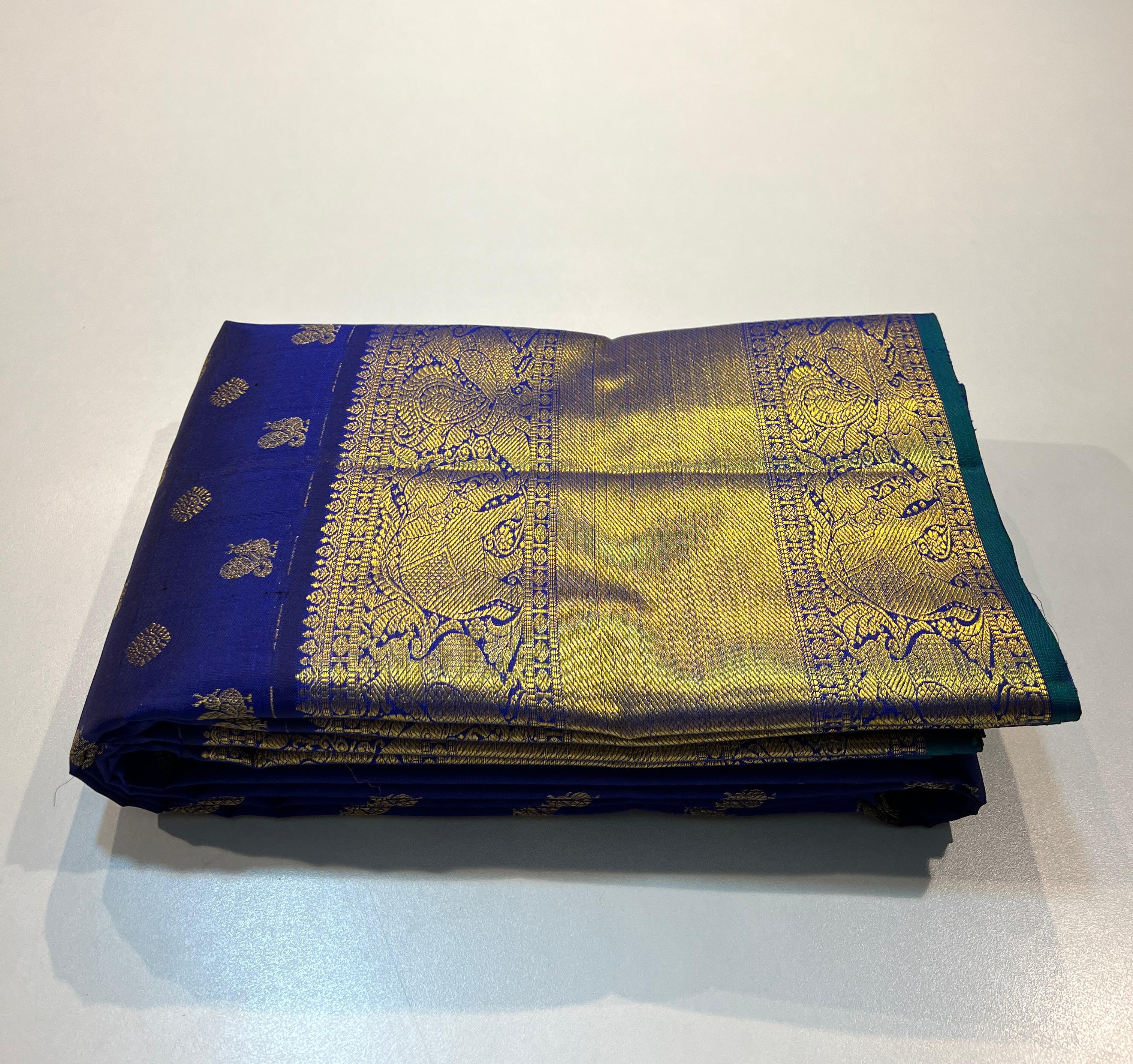 BLUE GOLD KANCHI SILK SAREE