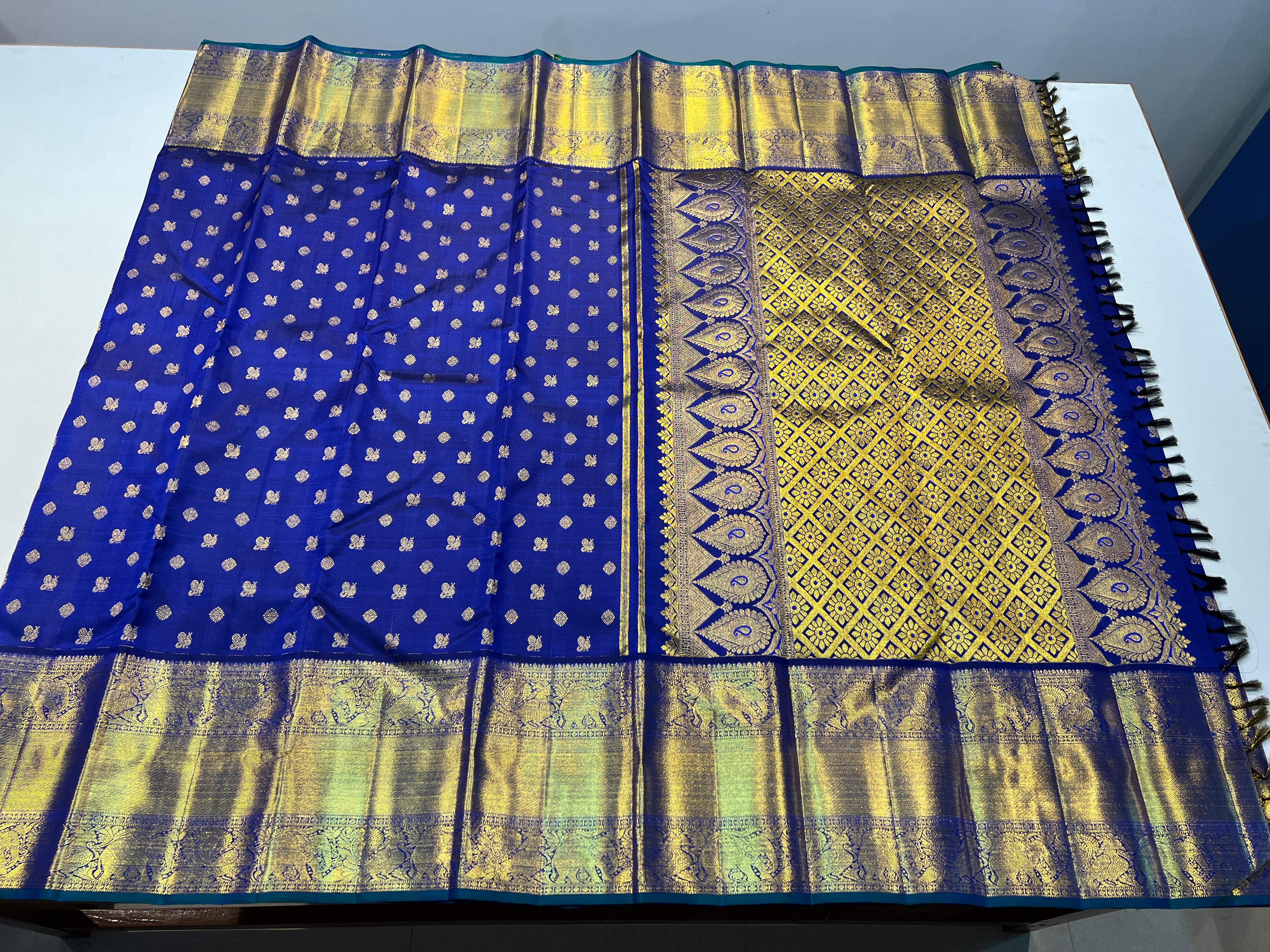 BLUE GOLD KANCHI SILK SAREE