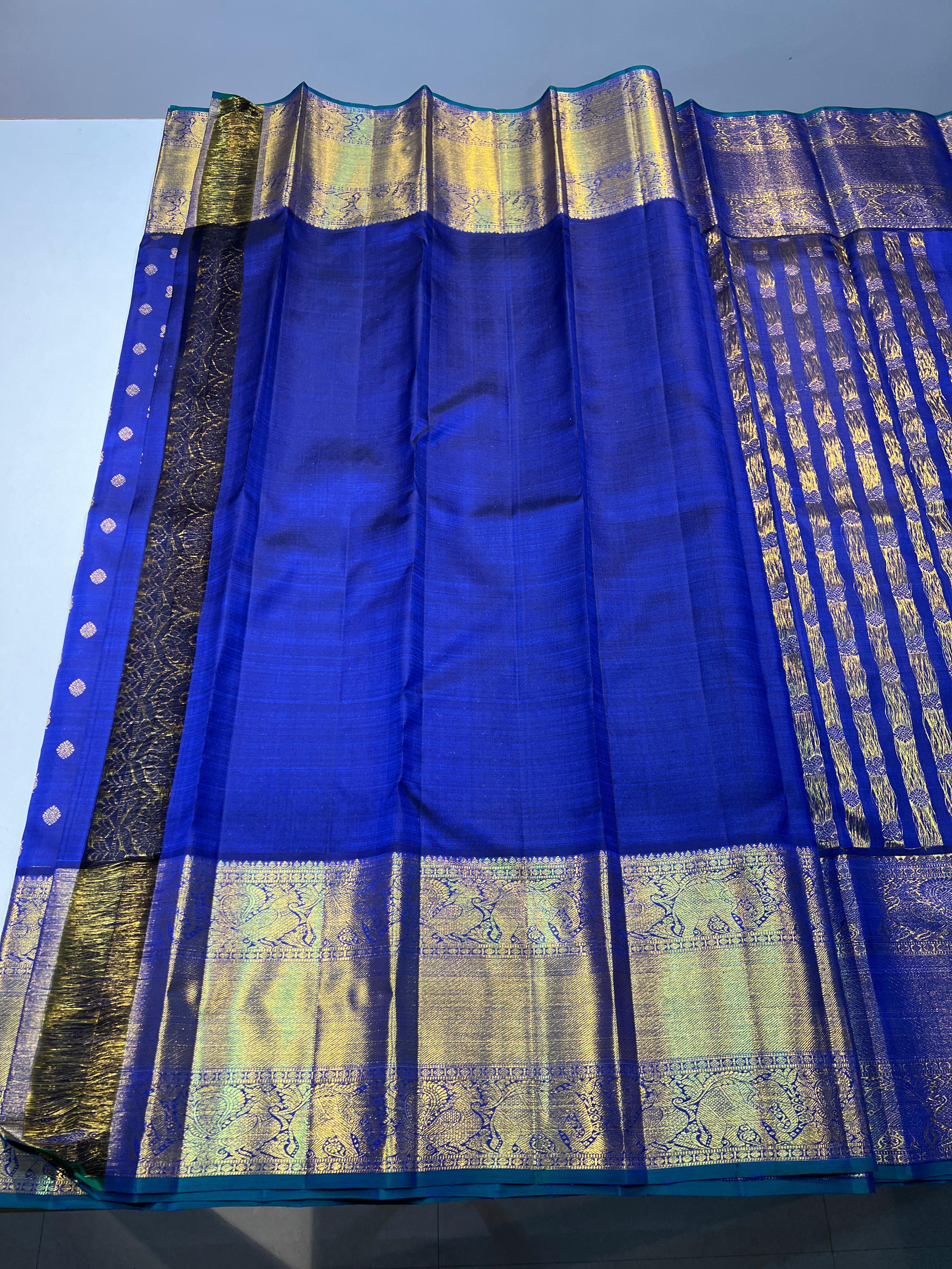 BLUE GOLD KANCHI SILK SAREE