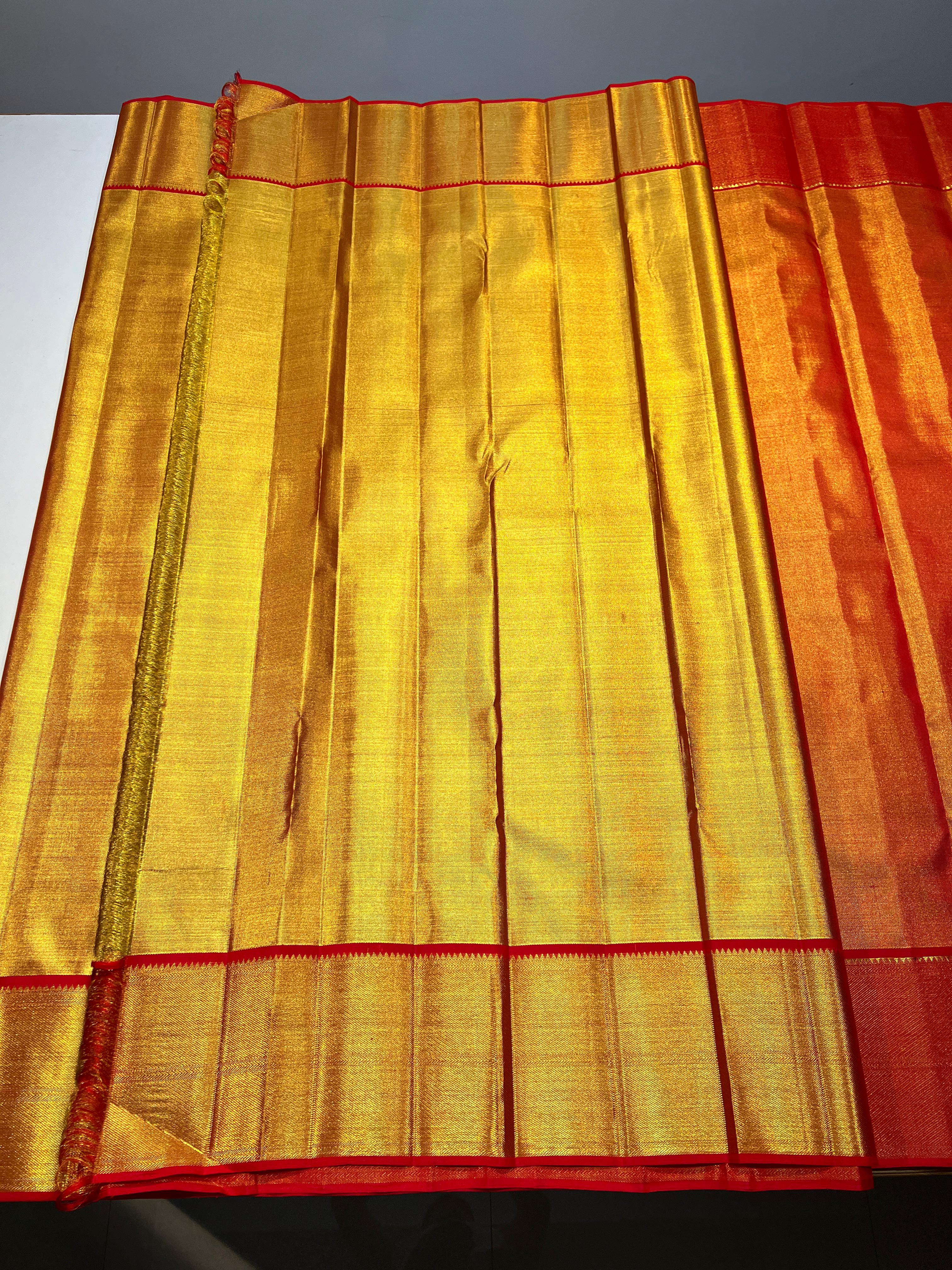 GOLD RED  KANCHI SILK SAREE