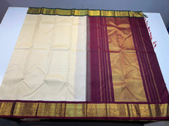 CREAM MAROON KANCHI SILK SAREE