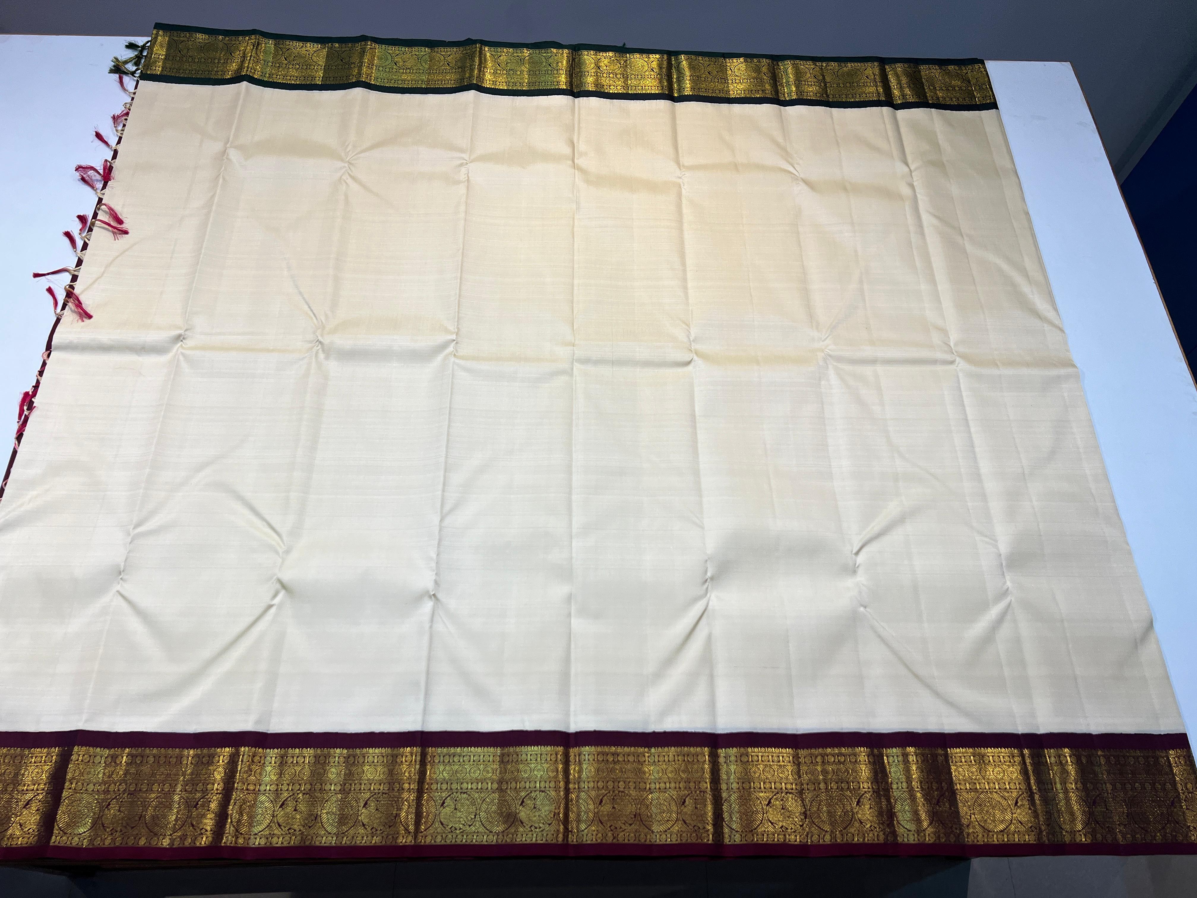 CREAM MAROON KANCHI SILK SAREE