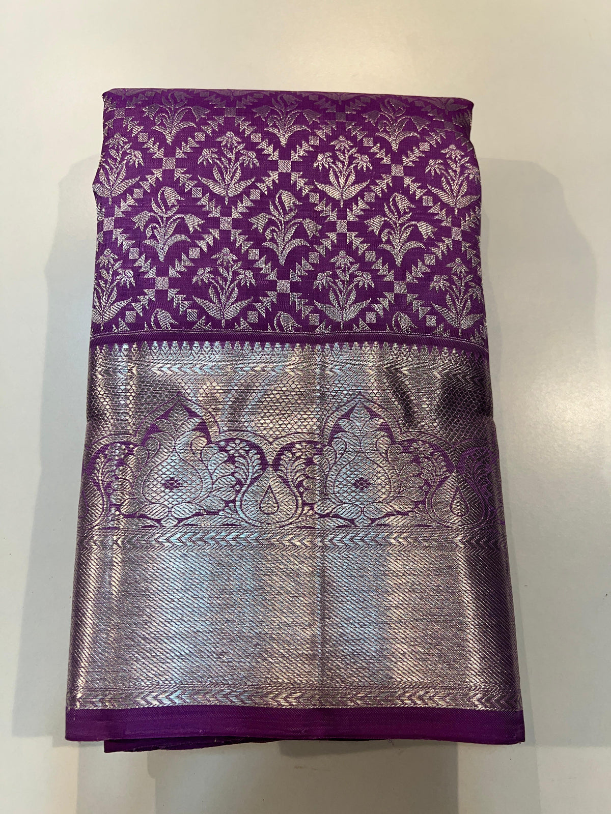 PURPLE SILVER KANCHI SILK SAREE