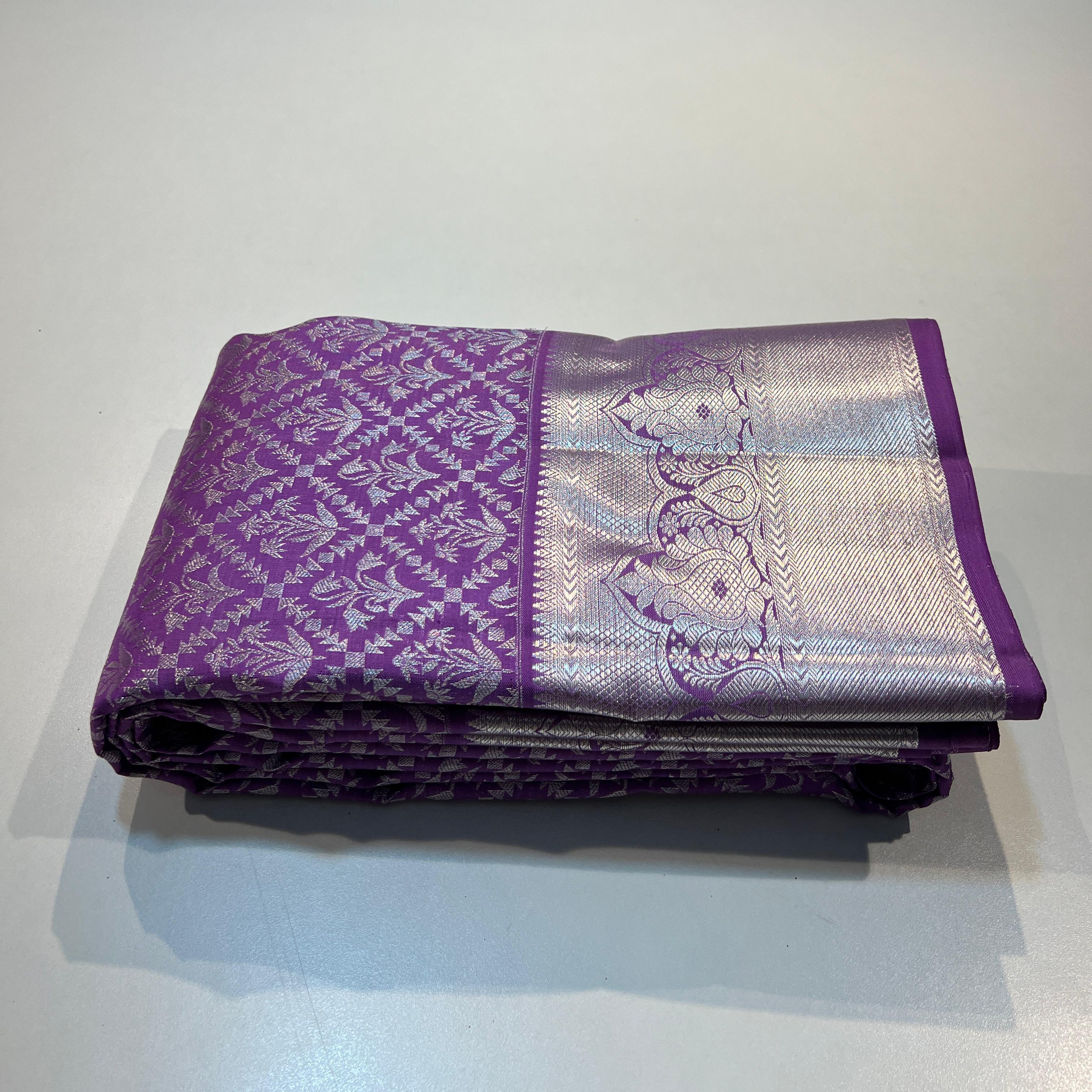 PURPLE SILVER KANCHI SILK SAREE