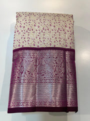 WHITE/PURPLE KANCHI SILK SAREE