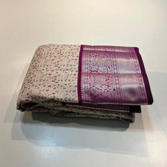 WHITE/PURPLE KANCHI SILK SAREE