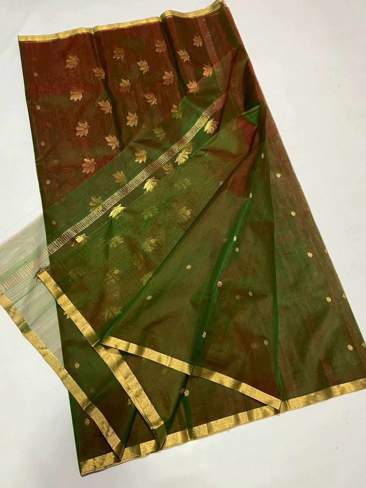 GREEN CHANDERI SAREE