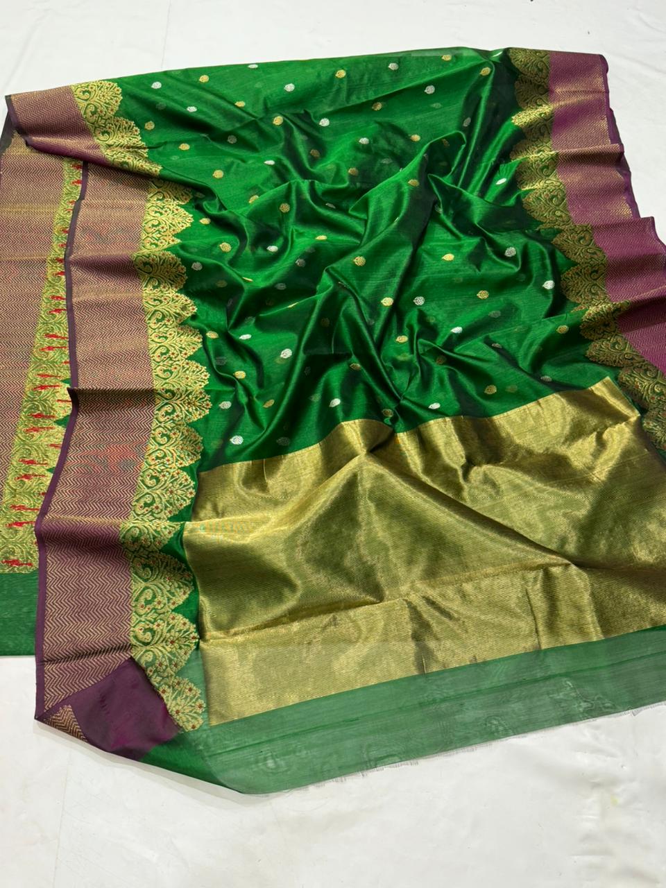 GREEN CHANDERI SAREE