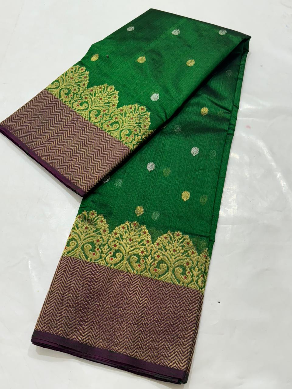 GREEN CHANDERI SAREE