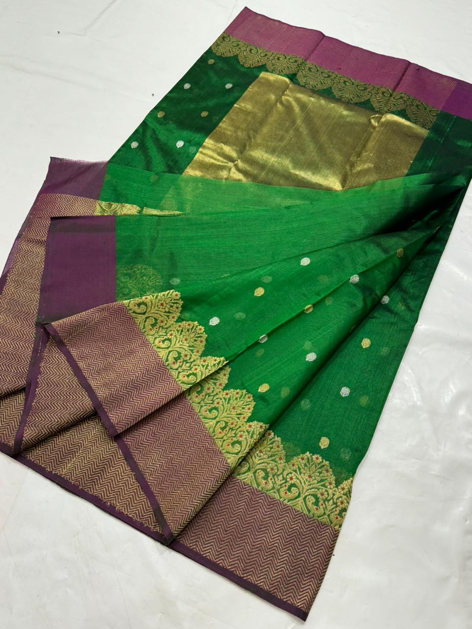 GREEN CHANDERI SAREE