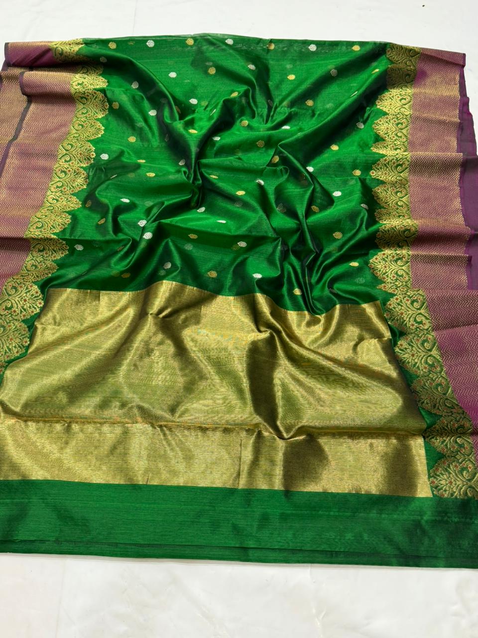 GREEN CHANDERI SAREE