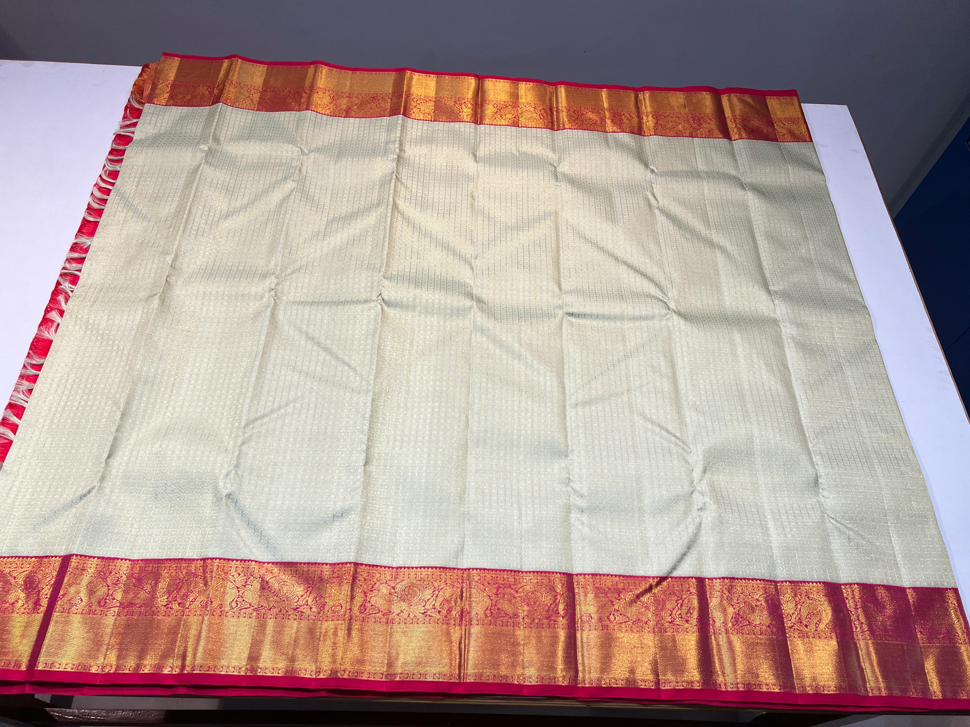 Pistagreen/red/pink KANCHI SILK SAREE