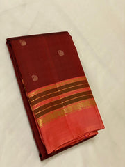 BROW/ORANGE KANCHI SILK SAREE