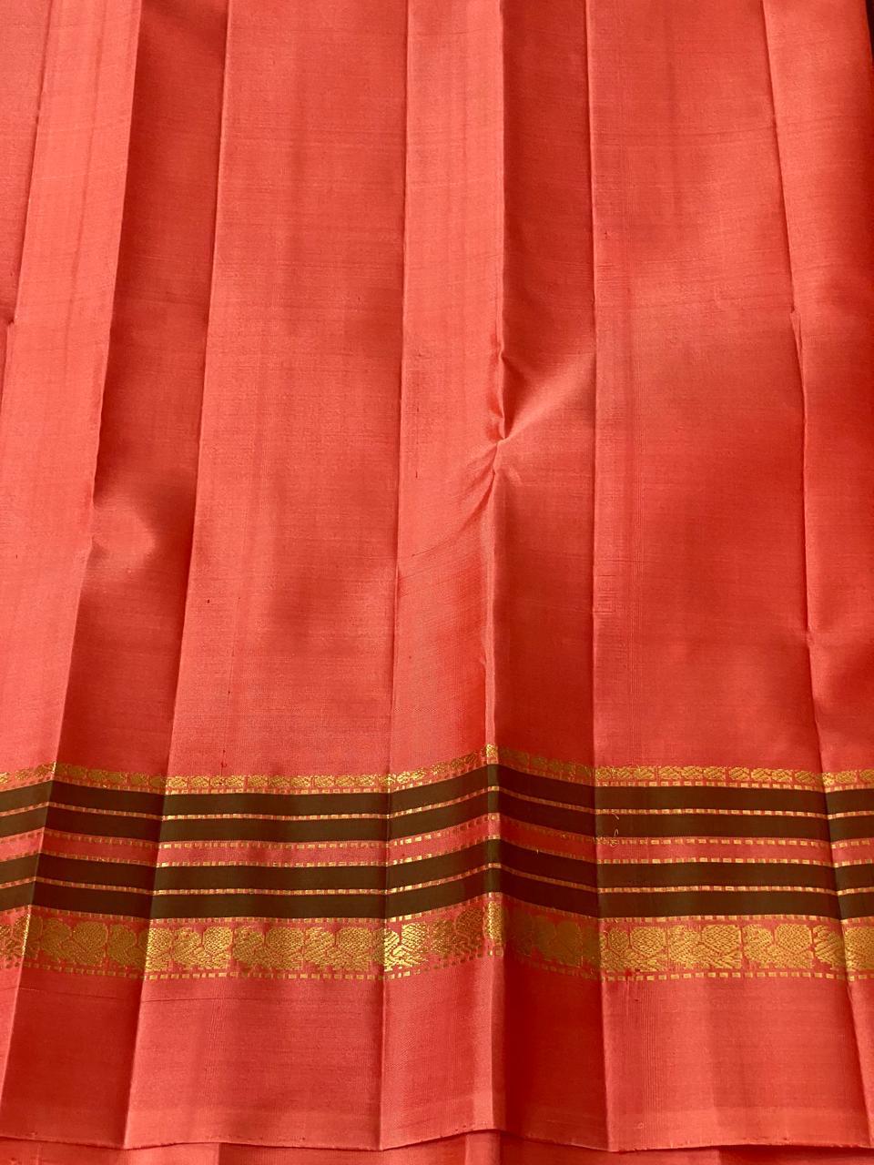 BROW/ORANGE KANCHI SILK SAREE