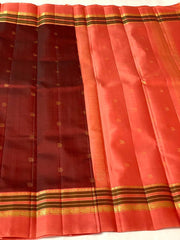 BROW/ORANGE KANCHI SILK SAREE