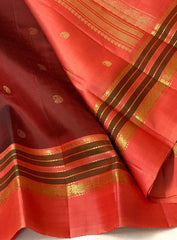 BROW/ORANGE KANCHI SILK SAREE