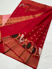 RED CHANDERI SAREE