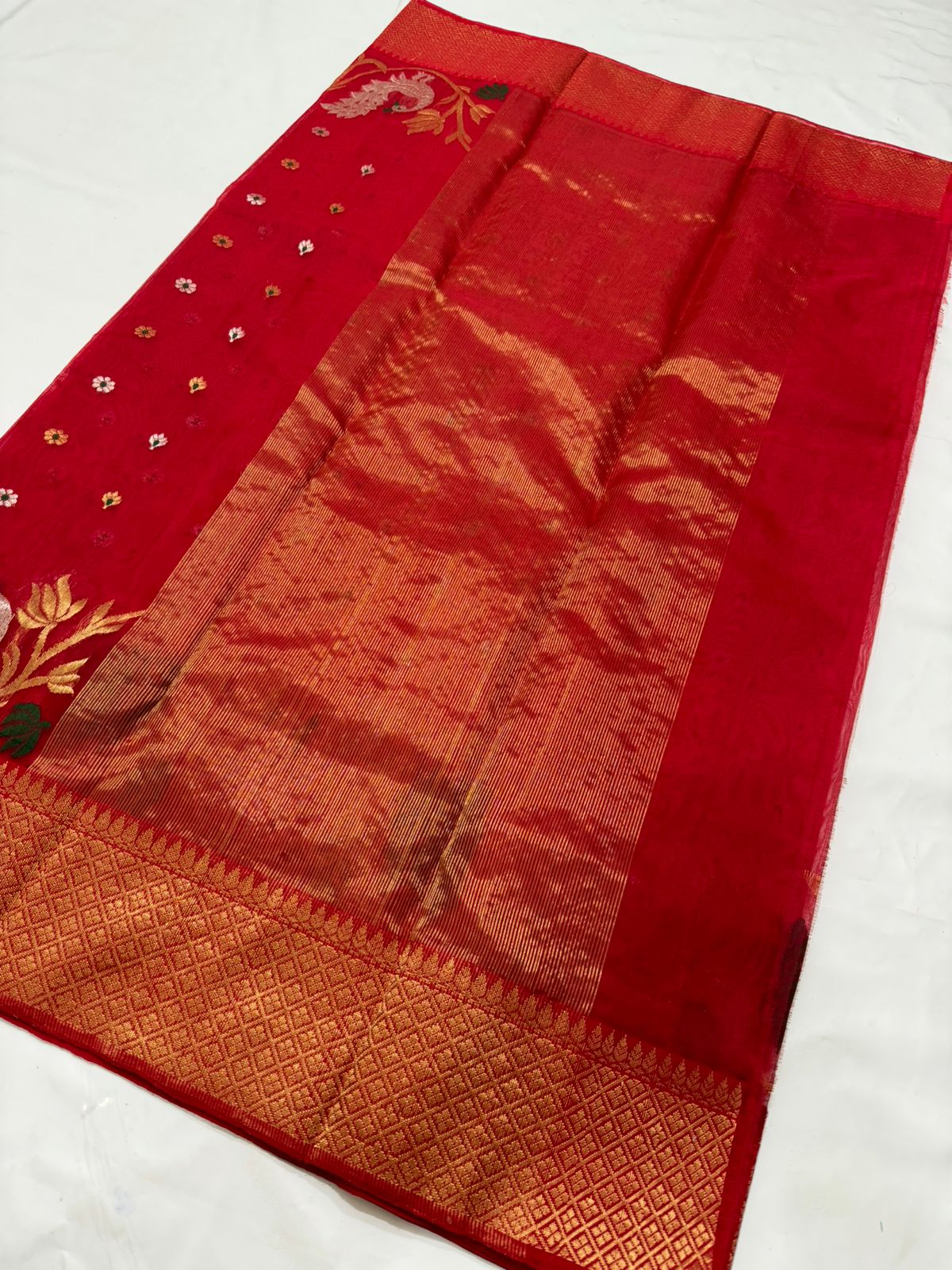 RED CHANDERI SAREE